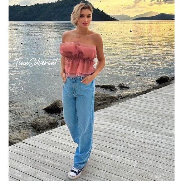 BLOGGER'S FAVE! Zara Organza Strapless Top Pink Sz S NWT - Picture 3 of 11